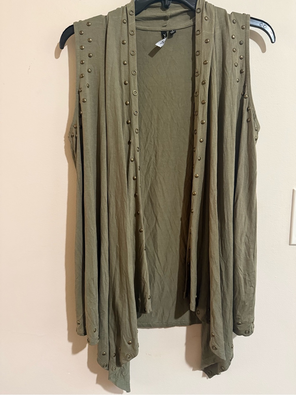 Y2K Venini Olive Open-Front Studded Sleeveless Tunic